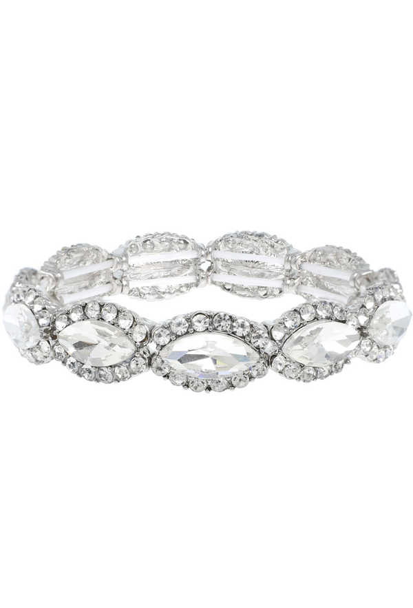 Luxe Oval Cut Stretch Crystal Vintage Bracelet - Crystal Silver