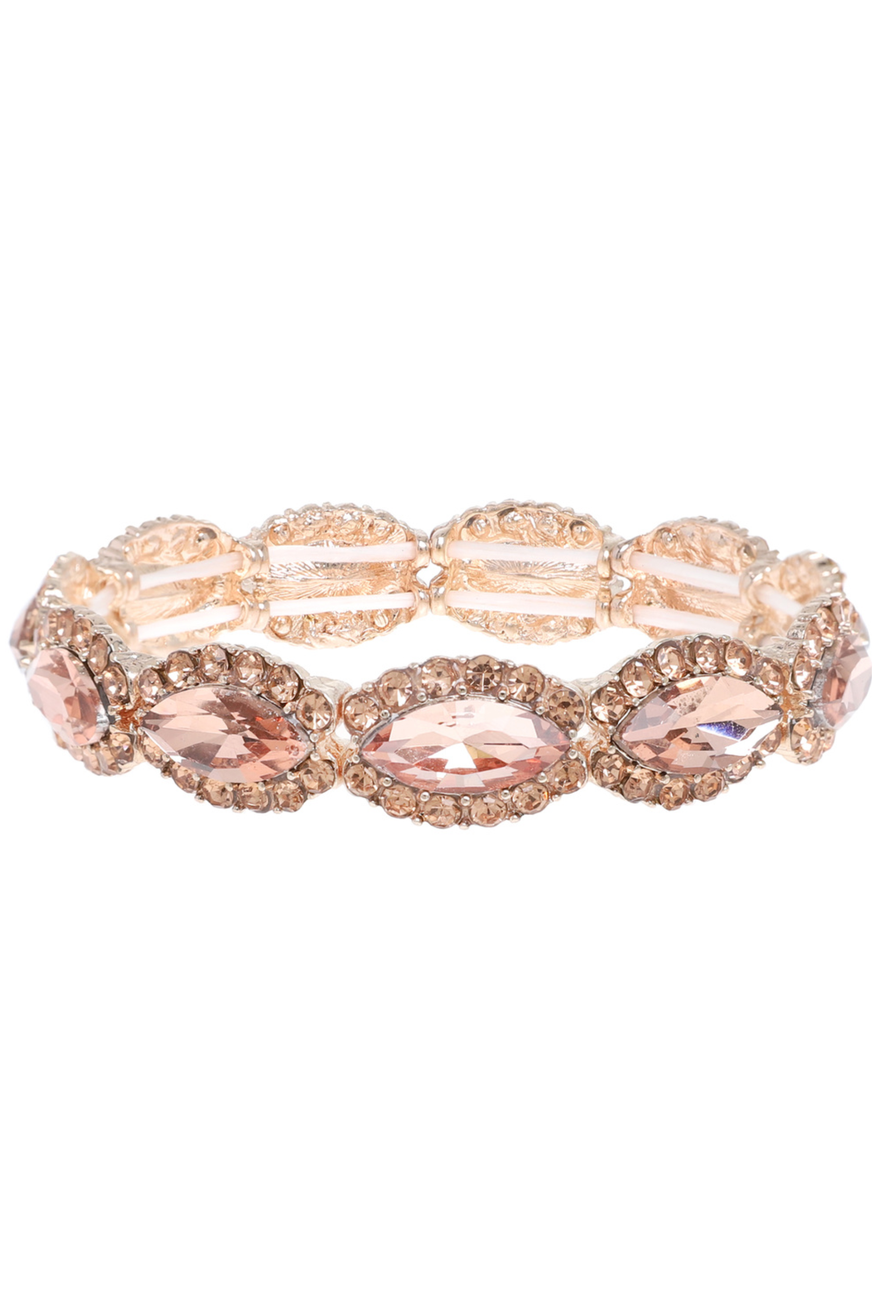 Luxe Oval Cut Stretch Crystal Vintage Bracelet - Rose Gold The Deco Haus