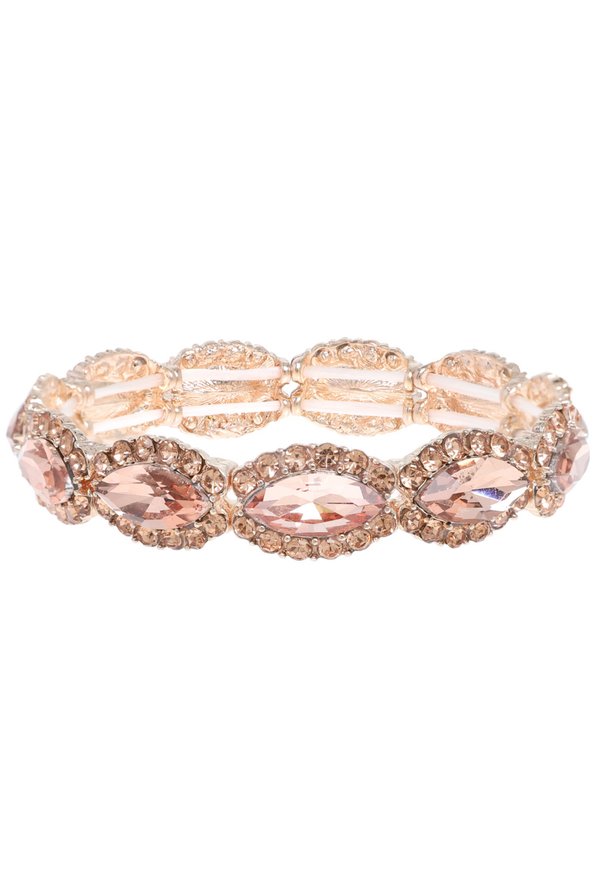 Luxe Oval Cut Stretch Crystal Vintage Bracelet - Rose Gold