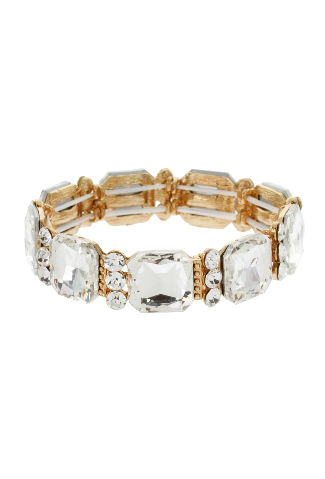 Luxe Square Gem Stretch Rhinestone Vintage Bracelet - Crystal Gold The Deco Haus