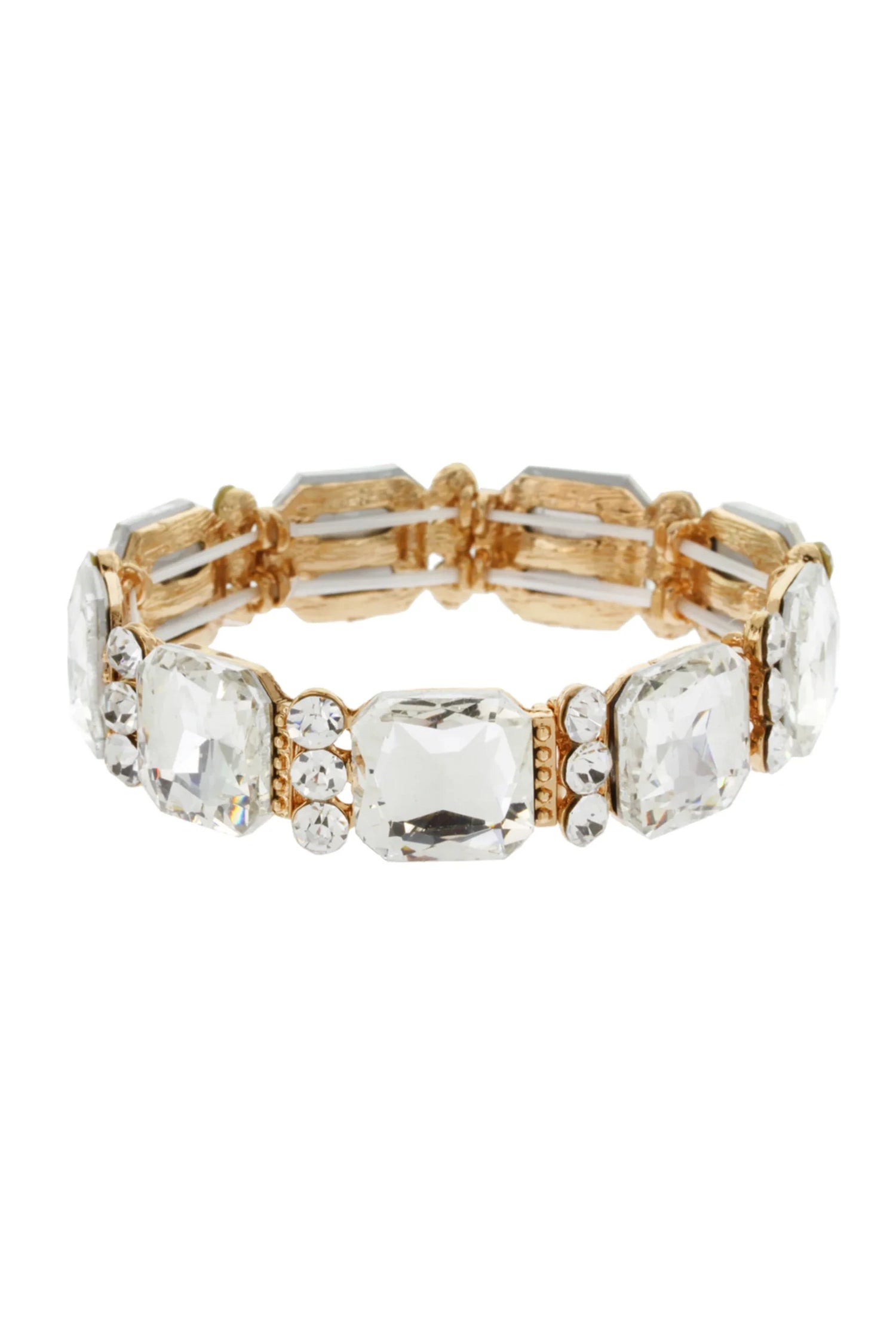 Luxe Square Gem Stretch Rhinestone Vintage Bracelet - Crystal Gold