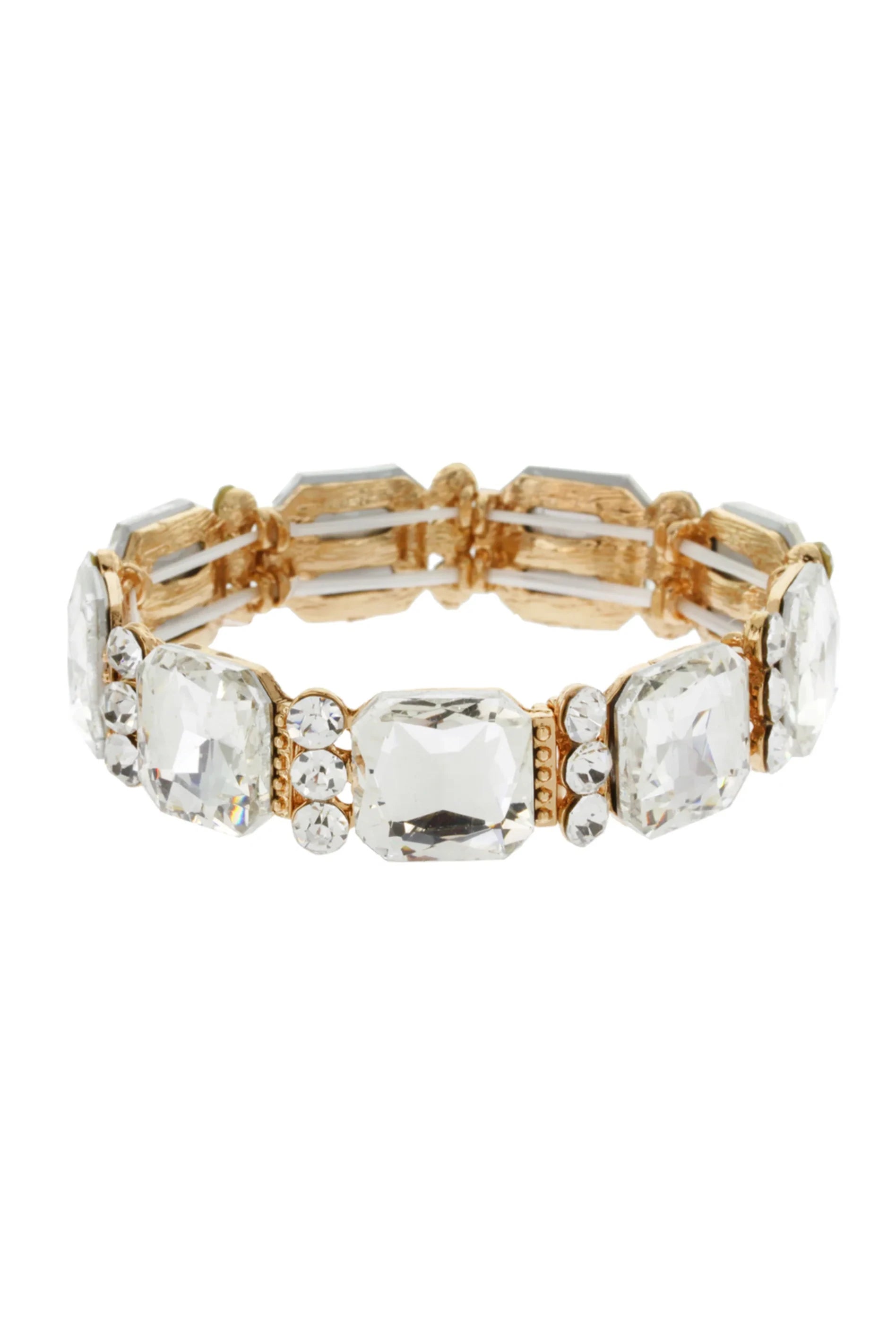 Luxe Square Gem Stretch Rhinestone Vintage Bracelet - Crystal Gold The Deco Haus