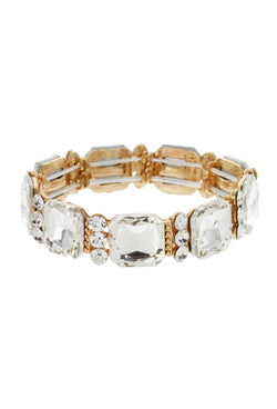 Luxe Square Gem Stretch Rhinestone Vintage Bracelet - Crystal Gold