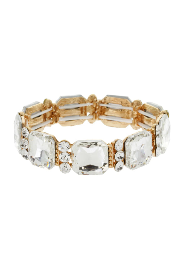 Luxe Square Gem Stretch Rhinestone Vintage Bracelet - Crystal Gold