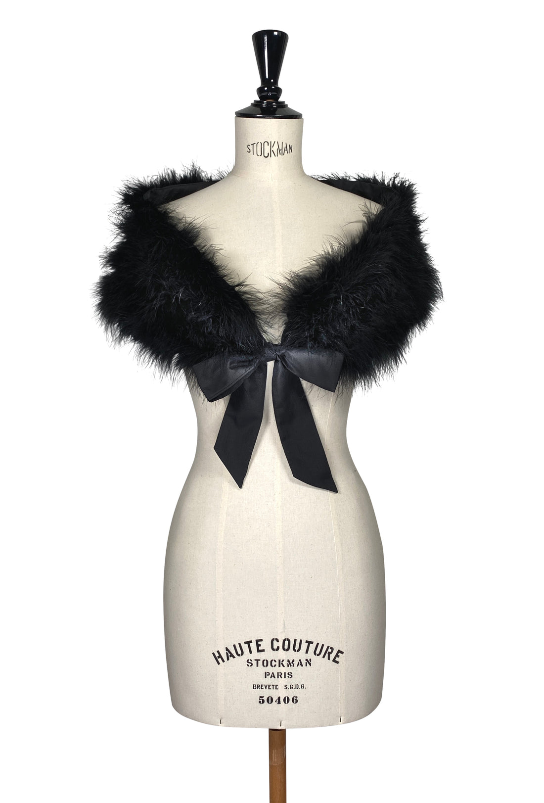Luxury Ostrich Feather Satin Tie Vintage Shoulder Wrap - Black