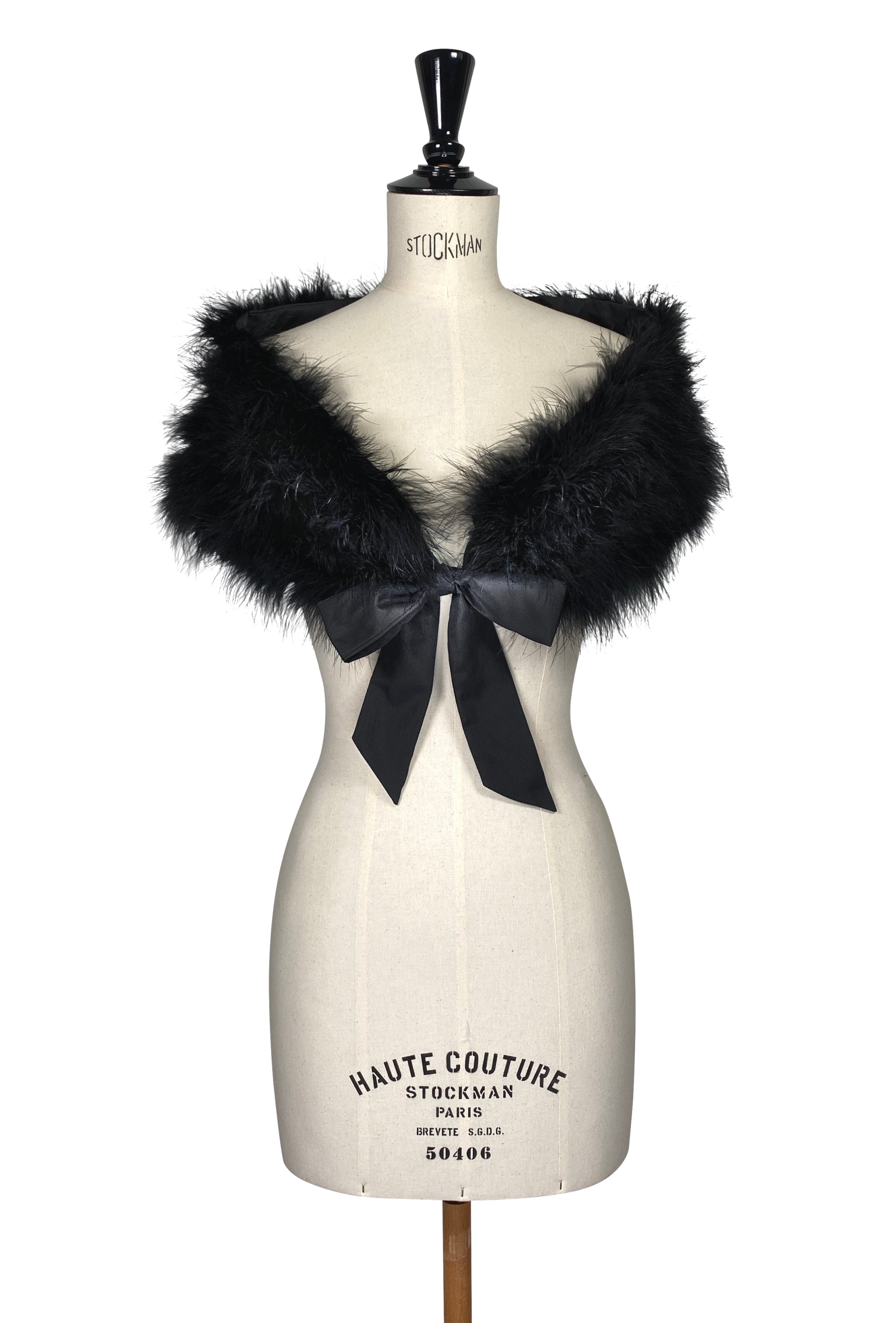 Luxury Ostrich Feather Satin Tie Vintage Shoulder Wrap - Black The Deco Haus.