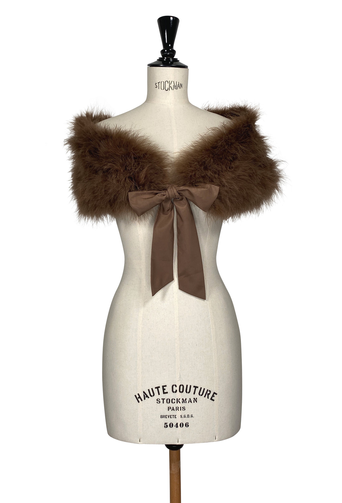 Luxury Ostrich Feather Satin Tie Vintage Shoulder Wrap - Mink Brown