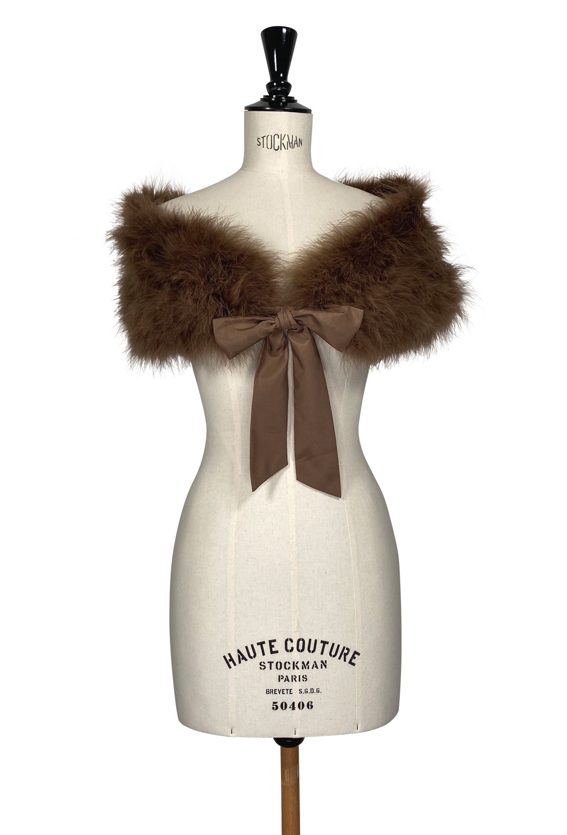 Luxury Ostrich Feather Satin Tie Vintage Shoulder Wrap - Mink Brown