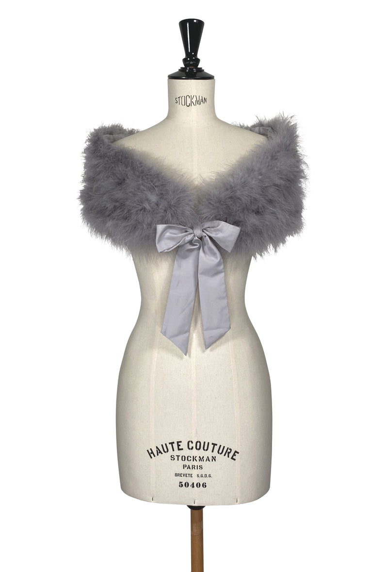 Luxury Ostrich Feather Satin Tie Vintage Shoulder Wrap - Sterling Silver