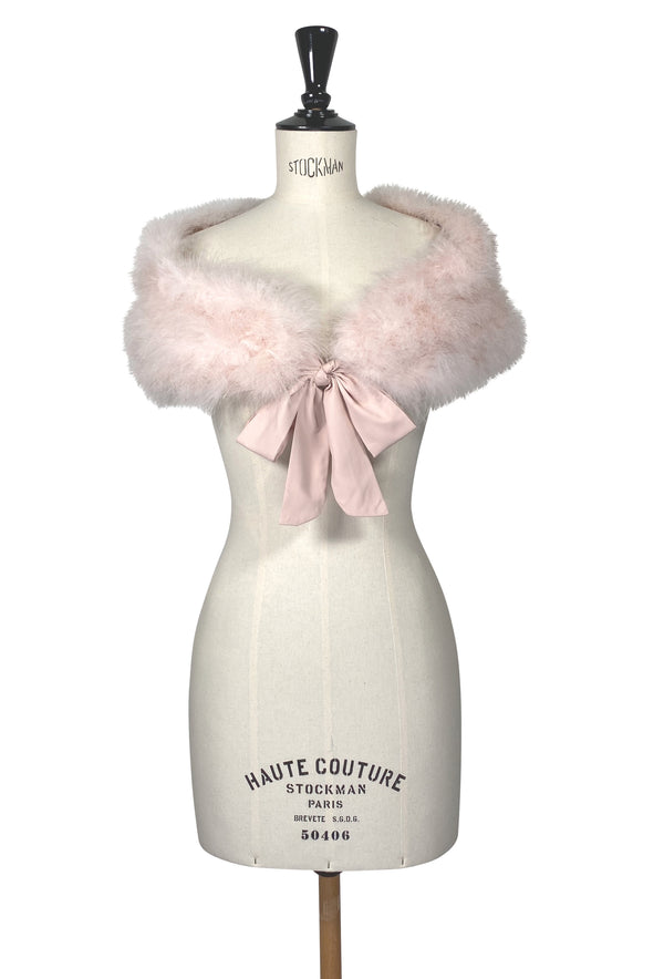 Luxury Ostrich Feather Satin Tie Vintage Shoulder Wrap - Harlow Pink