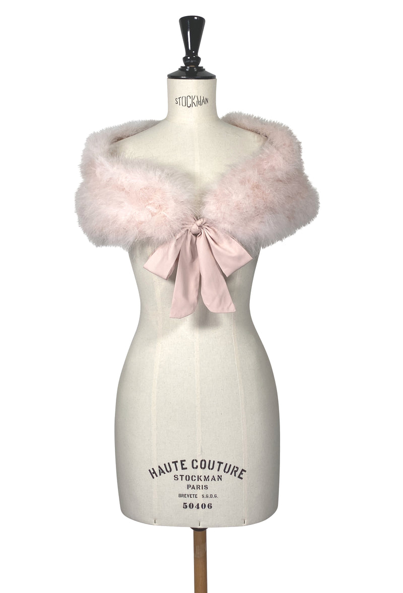 Luxury Ostrich Feather Satin Tie Vintage Shoulder Wrap - Harlow Pink