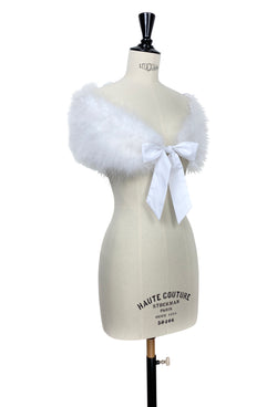 Luxury Ostrich Feather Satin Tie Vintage Shoulder Wrap - White