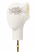 Odette feather bandeau with white fabric and rhinestone bow, with feather fringe detail