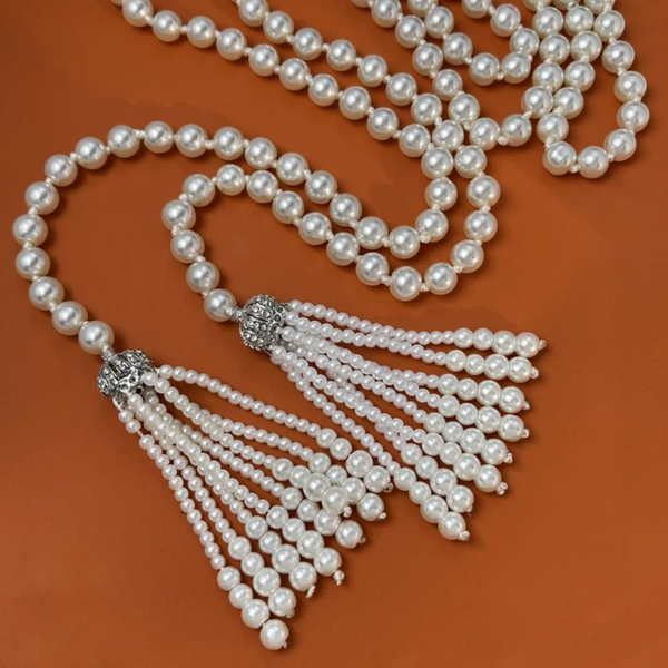 The "Great Gatsby" Flapper Rhinestone Vintage 1920s Daisy Pearl Rope Lariat Necklace