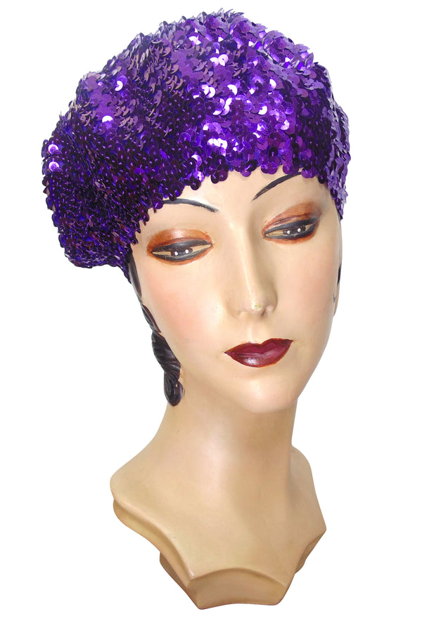 Super Chic Deco Sequin 1920's Style French Beret - Purple