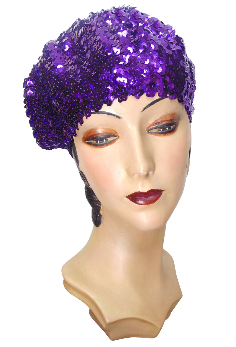 Super Chic Deco Sequin 1920's Style French Beret - Purple