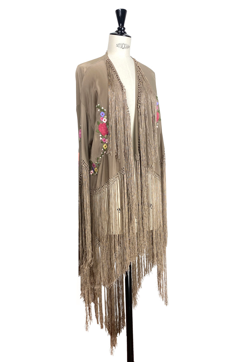 The 1920's Silk Embroidered Piano Shawl Tuxedo Jacket - Antique Gold