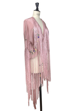 The 1920's Silk Embroidered Piano Shawl Tuxedo Jacket - Antique Rose