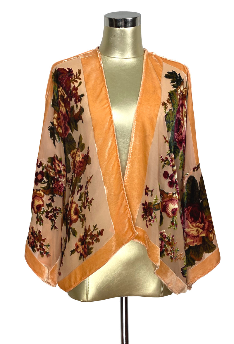 The 1920s Victorian Rose Silk Velvet Bolero Jacket - Apricot