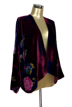 The 1920's Silk Velvet Beaded Bolero Jacket - Japanese Hand-Dye - Amaranth Burgundy