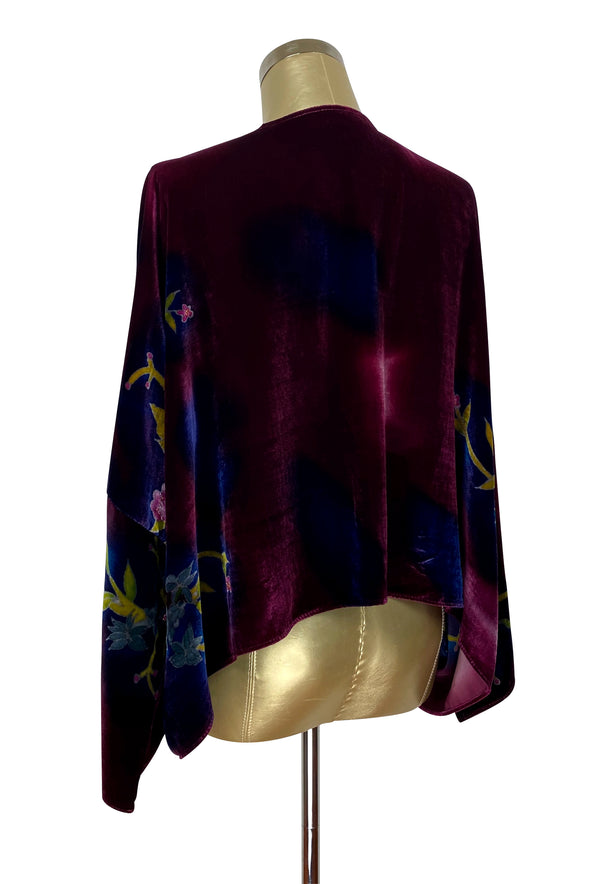 The 1920's Silk Velvet Beaded Bolero Jacket - Japanese Hand-Dye - Amaranth Burgundy