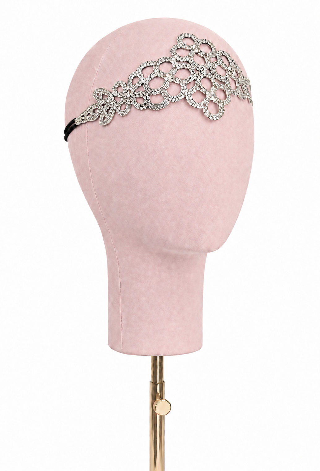 Palladium crystal arabesque headband with silver-toned interlinked floral stones