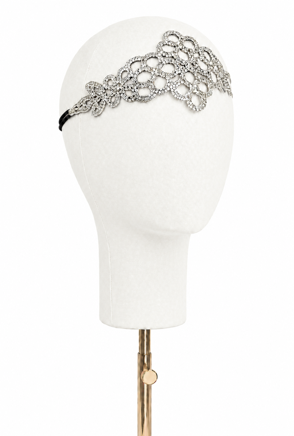 Palladium crystal headband with ornate rhinestone arabesque design