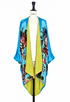 Silk velvet cocoon jacket, turquoise floral with lime interior and open front