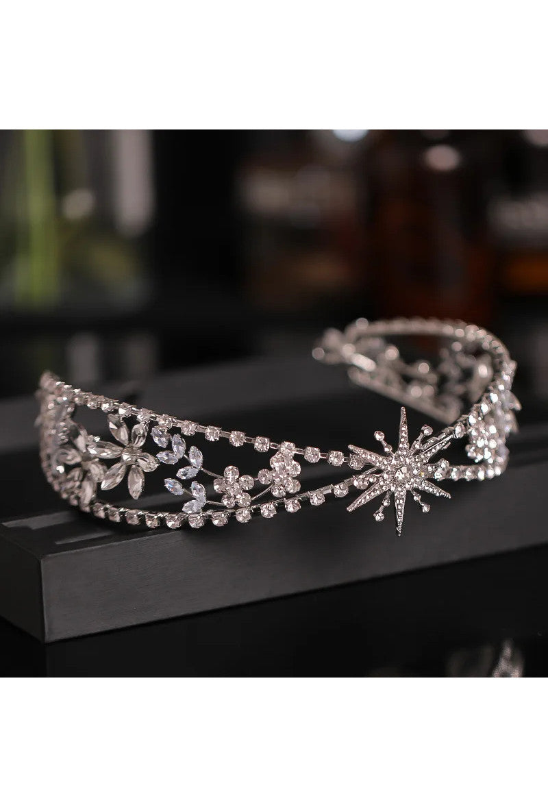 The Celestial Rhinestone Vintage 1920's Princess Wedding Tiara - Silver