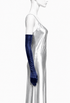 Midnight Bleu satin opera glove, long fitted design on mannequin arm