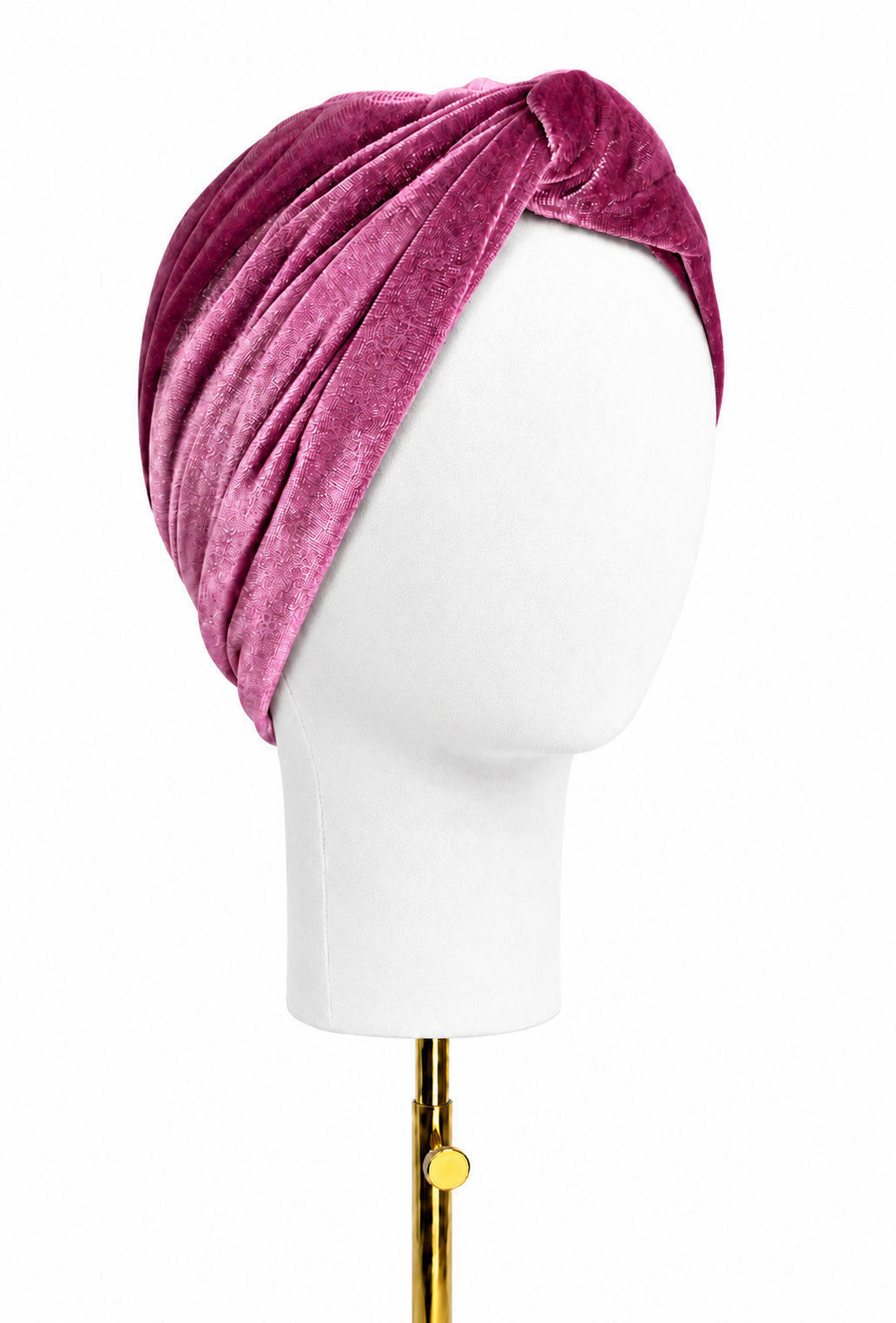 Raspberry pink velvet twist turban with wrapped front and smooth band