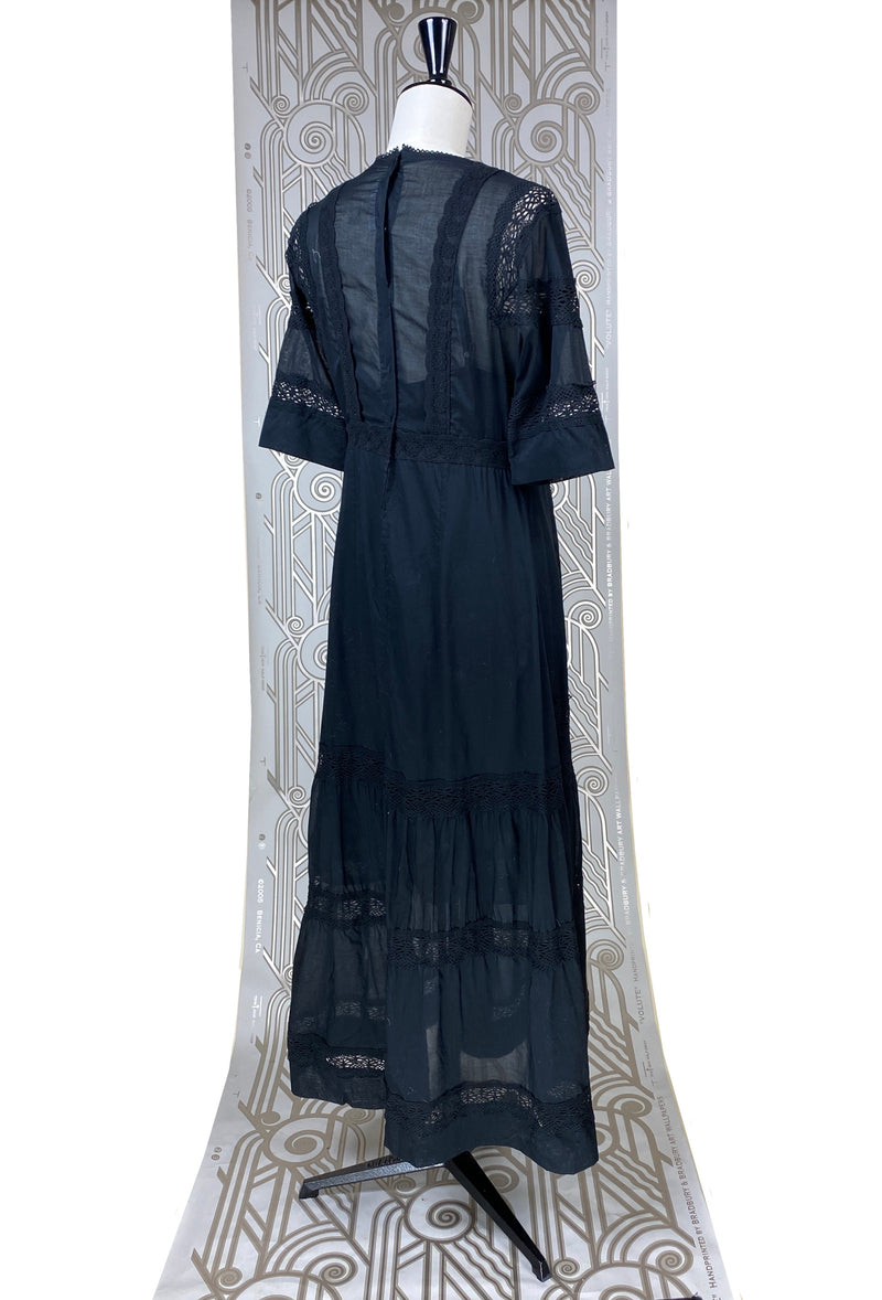 The Dorothea Edwardian Voile Dress - Jet Black