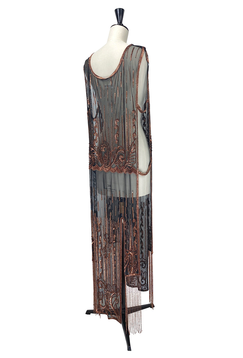 The Epiphany Art Deco Tabard Fringe Panel Gown - "Celie's Dress" - Black Copper