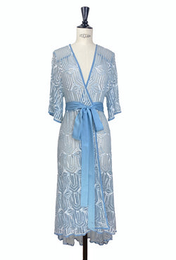 The Femme Fatale 1920s Glamour Vintage Wrap Dress - Bleu Pearl