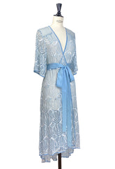 The Femme Fatale 1920s Glamour Vintage Wrap Dress - Bleu Pearl The Deco Haus