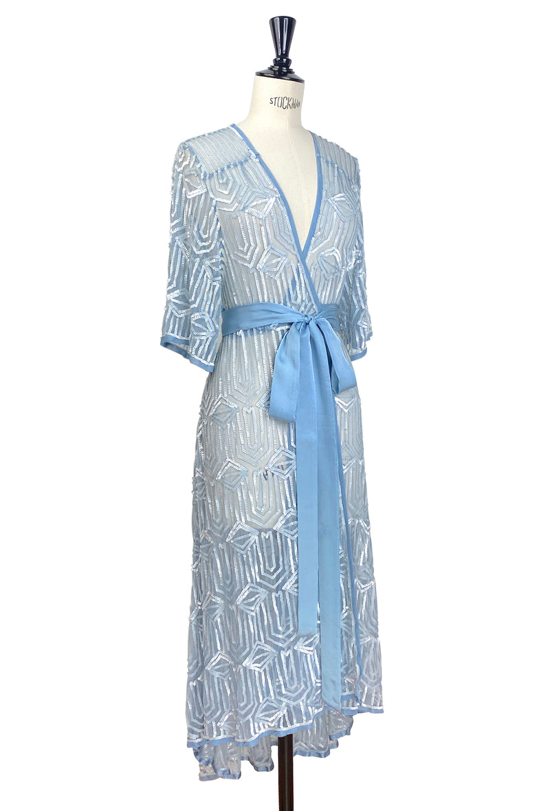 The Femme Fatale 1920s Glamour Vintage Wrap Dress - Bleu Pearl