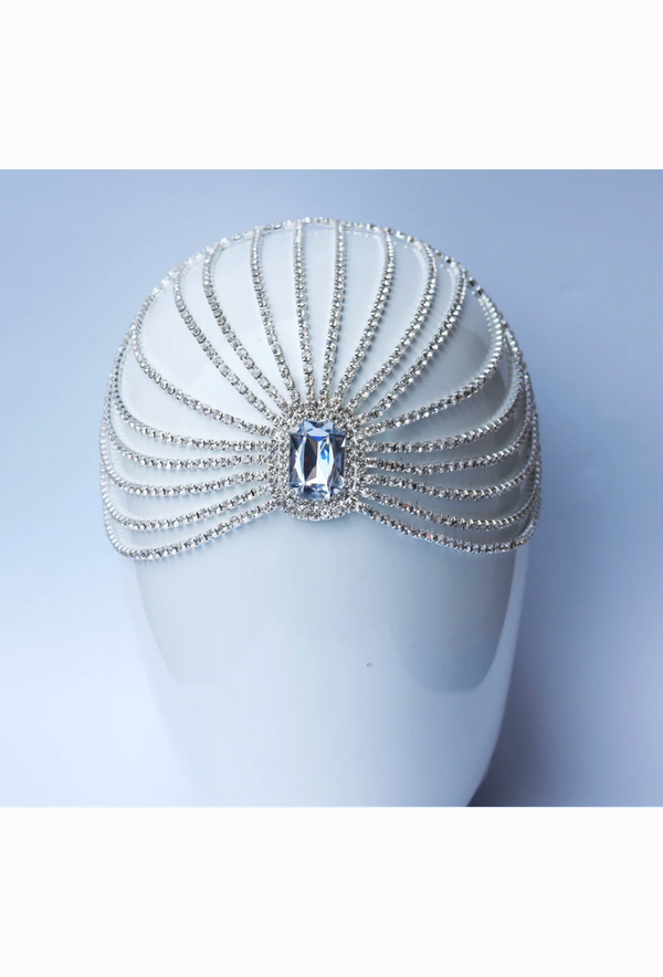 The Flapper Diamante 20's Party Pendant Headpiece - Silver