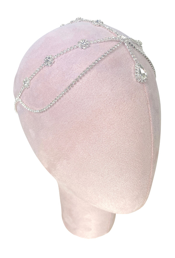 The Flapper Rhinestone Teardrop 20's Party Cap - Silver