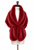 Rouge faux fur stole with open front and draped collar, stitched belt tie at waist