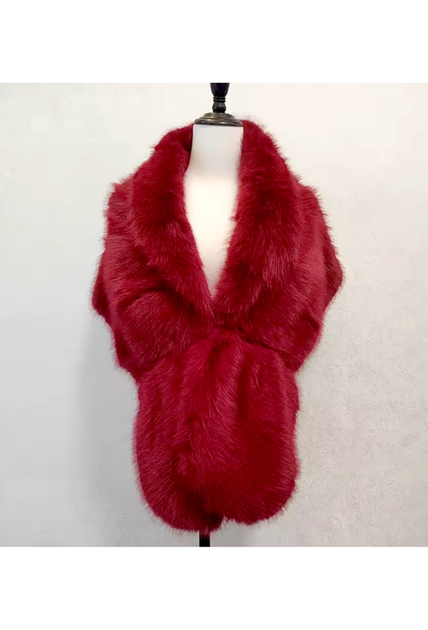 The Geneviève Wrap – Parisian Luxe Faux Fur Stole - Lipstick Red