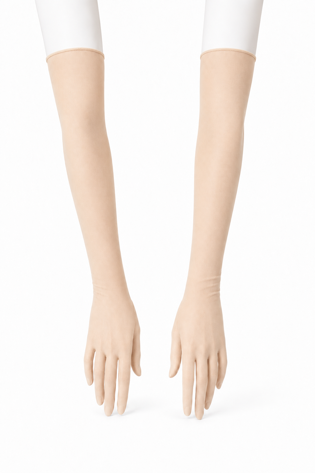Champagne sheer opera gloves with long coverage to the wrist
