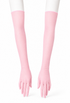 Light pink opera glove sleeves, fitted long style covering hands and forearms