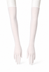 Elbow-length white opera gloves with fitted sleeves and open hand