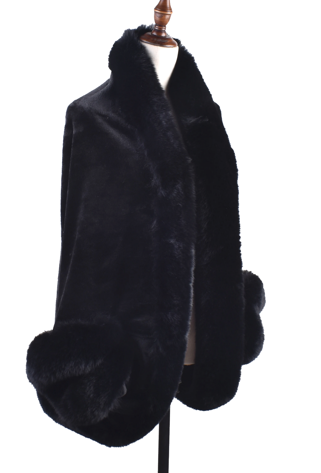 The Holliday Luxury Vintage Faux Fur Collar Batwing Jacket - Black