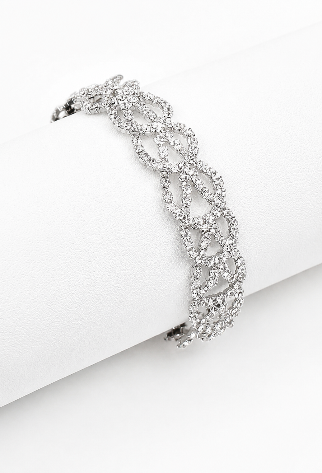 Palladium crystal interlock bracelet with linked floral motifs