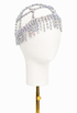 Iridescent silver crystal fringe halo headpiece with dangling bead strands