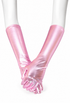 Vintage pink metallic opera gloves with full-finger coverage and satin-like shine