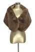 Dark brown faux fur shrug wrap with wide collar and cropped sleeves.