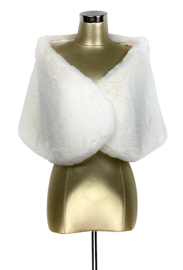 The Marilyn Luxury Vintage Faux Fur Shrug Wrap - White