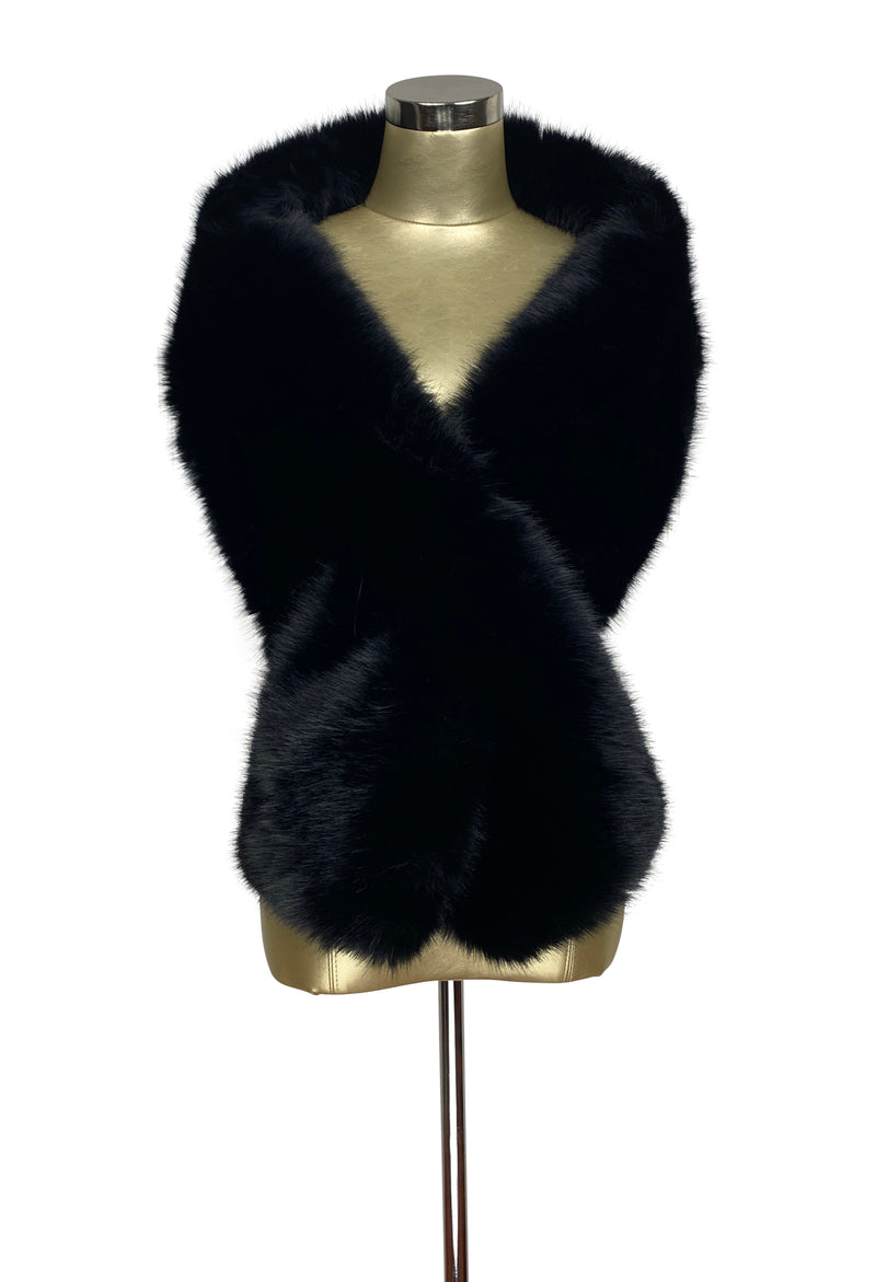 The Marilyn Luxury Vintage Faux Fur Shrug Wrap - Sable Black